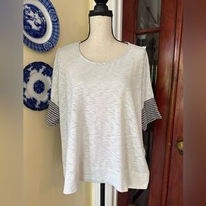 Comme Toi | Oversized Cotton Blend Crewneck Top w/Striped Back Panel, Size Small